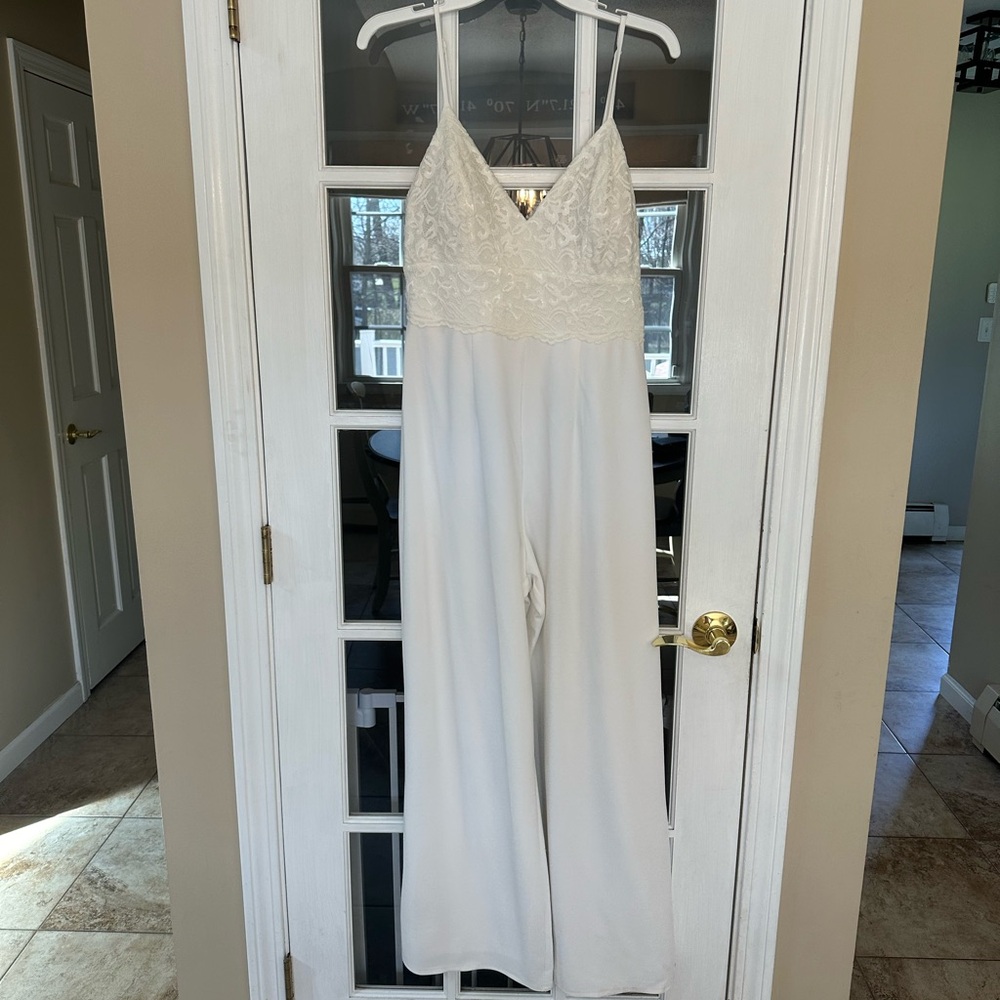 White strapless pant suit